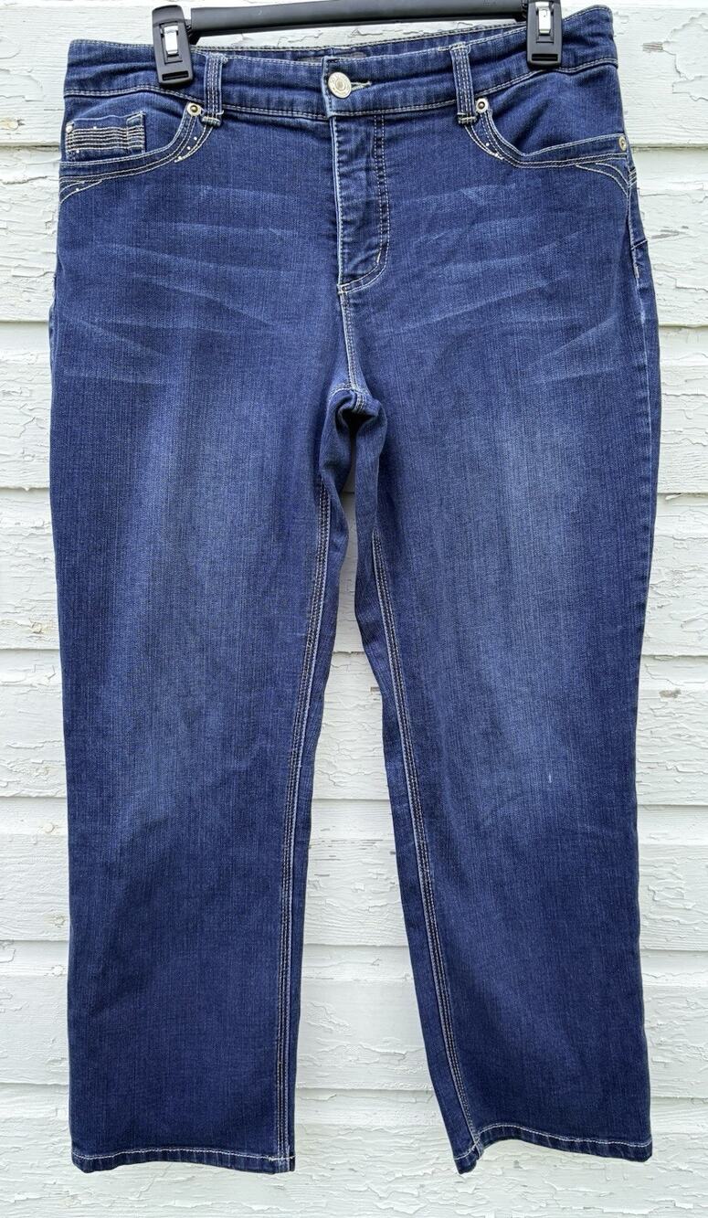 Chico's Size 1 Jeans So Lifting Crop 32" W Dark Wash Stretch Denim Sparkle Detai